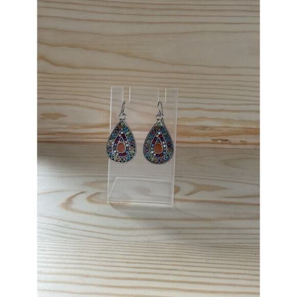 Bohemian Boho Earth Tone Colored Teardrop Dangle Earrings - Picture 1 of 4
